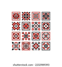 Design elements in Ukrainian style. Geometric patterns folklore