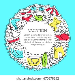 Design elements of Vacation at sea. Outline icon with elements for mobile concepts and web apps. Line and flat style icon. Vector sign.