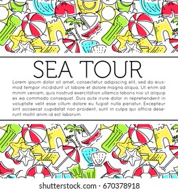 Design elements of Vacation at sea. Outline icon with elements for mobile concepts and web apps. Line and flat style icon. Vector sign.