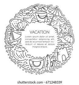 Design elements of Vacation at sea. Outline icon with elements for mobile concepts and web apps. Line and flat style icon. Vector sign.