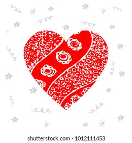 Design elements for Valentine's day or World Heart Day. Hand drawn red heart with pattern