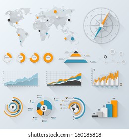 Design elements. Vector illustration of business infographics. Set of 3D infographics with long shadow.