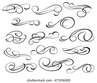 Design elements. Vector illustration.For calligraphy graphic design, postcard, menu, wedding invitation, romantic style. Black white.