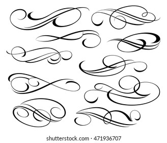 Design elements. Vector illustration.For calligraphy graphic design, postcard, menu, wedding invitation, romantic style. Black white.