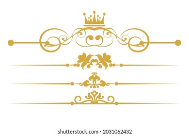 Design elements in vintage style. Gold isolated on white. Vector image