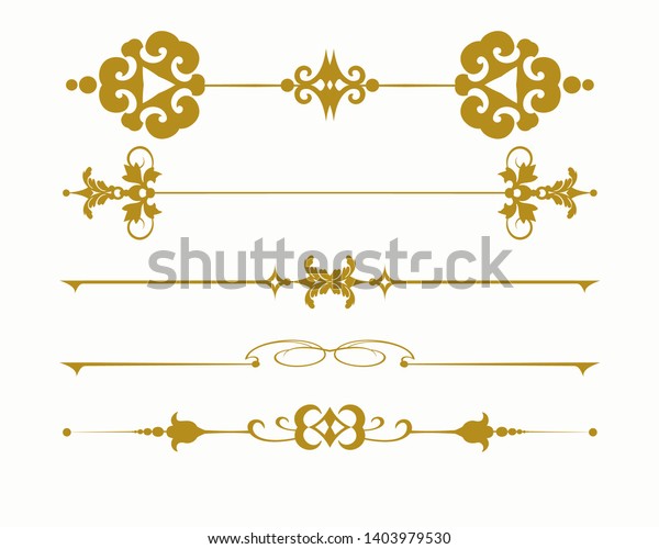 Design elements in vintage style . Golden\
elements on a white background. Dividers vector set. Decorative\
element. Vector\
illustration