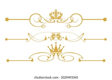 Design elements in vintage style. Vector set. Gold on a white background. Ornate pattern.