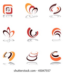 Design elements in warm colors. Set 5. Vector art.