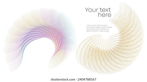 Design elements. Wave glittering dotted lines. Abstract glow wavy stripe on white background isolated. Brush mesh glow effect creative line art. Vector illustration EPS 10 art deco style for wedding