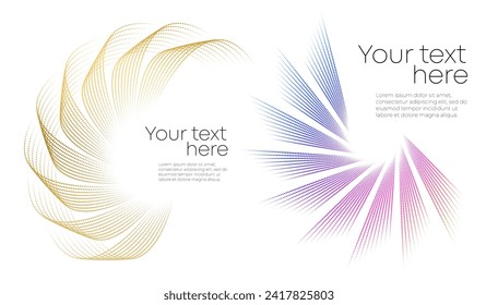 Design elements. Wave glittering dotted lines. Abstract glow wavy stripe on white background isolated. Brush mesh glow effect creative line art. Vector illustration EPS 10 art deco style for wedding