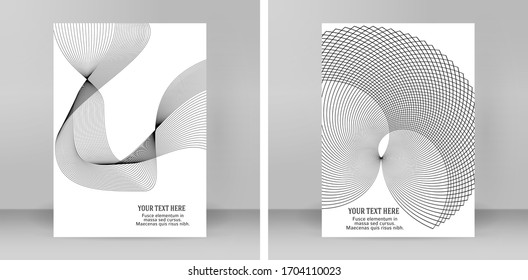  Elementos de diseño. Ola de muchas líneas negras círculo anillo. Unas rayas onduladas abstractas sobre fondo blanco aisladas. Ilustración del vector EPS 10. Olas en color con líneas creadas mediante la herramienta Mezcla