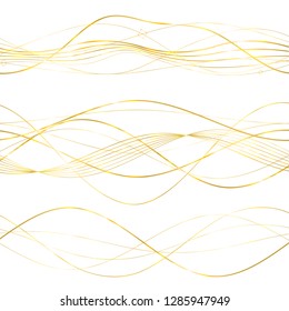 Design elements. Wave of many glittering lines. Abstract wavy stripes on white background isolated. Creative line art. Vector illustration EPS 10 art deco style for wedding invitation, luxury template