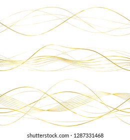 Design elements. Wave of many glittering lines. Abstract vertical glow wavy stripes on white background isolated. Creative line art. Vector illustration EPS 10 art deco style for wedding invitation