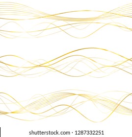 Design elements. Wave of many glittering lines. Abstract vertical glow wavy stripes on white background isolated. Creative line art. Vector illustration EPS 10 art deco style for wedding invitation