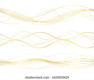 Design elements. Wave of many glittering lines. Abstract wavy stripes on white background isolated. Creative line art. Vector illustration EPS 10 art deco style for wedding invitation, luxury template