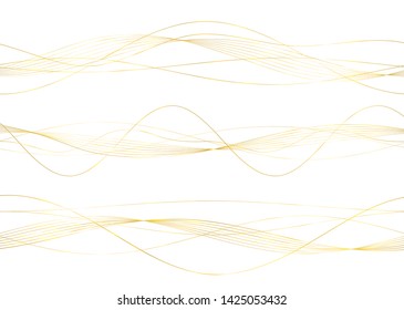 Design elements. Wave of many glittering lines. Abstract wavy stripes on white background isolated. Creative line art. Vector illustration EPS 10 art deco style for wedding invitation, luxury template