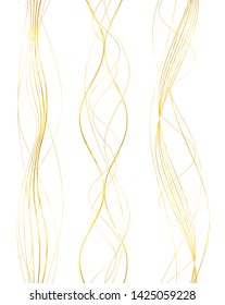 Design elements. Wave of many glittering lines. Abstract vertical glow wavy stripes on white background isolated. Creative line art. Vector illustration EPS 10 art deco style for wedding invitation