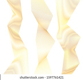 Design elements. Wave of many glittering lines. Abstract vertical glow wavy stripes on white background isolated. Creative line art. Vector illustration EPS 10 art deco style for wedding invitation