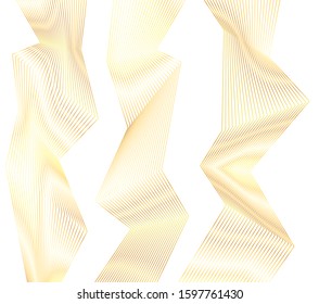 Design elements. Wave of many glittering lines. Abstract vertical glow wavy stripes on white background isolated. Creative line art. Vector illustration EPS 10 art deco style for wedding invitation