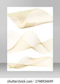 Design elements. Wave of many glittering lines. Abstract vertical glow wavy stripes on white background isolated. Creative line art. Vector illustration EPS 10 art deco style for wedding invitation
