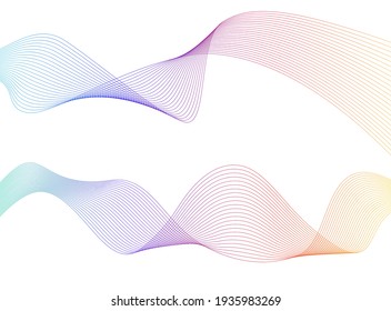 Design elements. Wave of many glittering lines. Abstract circle glow wavy stripes on white background isolated. Creative line art. Vector illustration EPS 10 art deco style for wedding invitation