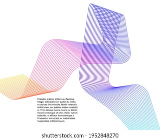Design elements. Wave of many glittering lines. Abstract glow wavy stripes on white background isolated. Creative line art. Vector illustration EPS 10.  Colourful waves with lines created using Blend