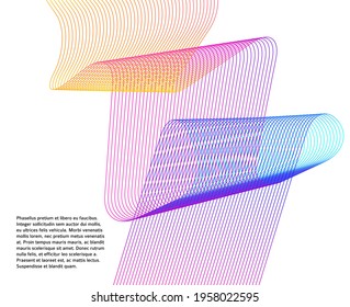 Design elements. Wave of many glittering lines. Abstract glow wavy stripes on white background isolated. Creative line art. Vector illustration EPS 10.  Colourful waves with lines created using Blend