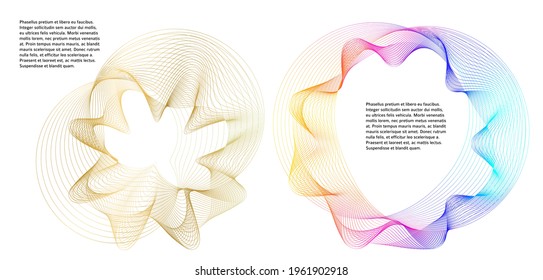 Design elements. Wave of many glittering lines. Abstract glow wavy stripes on white background isolated. Creative line art. Vector illustration EPS 10.  Colourful waves with lines created using Blend