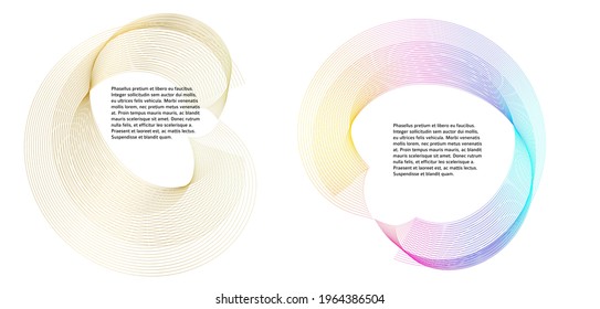 Elementos de diseño. Ola de muchas líneas brillantes. Resumen rayas onduladas brillantes sobre fondo blanco aisladas. Arte de línea creativa. Ilustración vectorial EPS 10.  Ondas coloridas con líneas creadas mediante la fusión