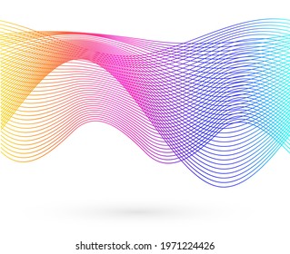 Design elements. Wave of many glittering lines. Abstract glow wavy stripes on white background isolated. Creative line art. Vector illustration EPS 10.  Colourful waves with lines created using Blend