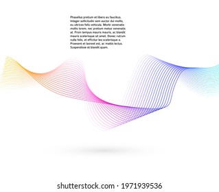 Design elements. Wave of many glittering lines. Abstract glow wavy stripes on white background isolated. Creative line art. Vector illustration EPS 10.  Colourful waves with lines created using Blend