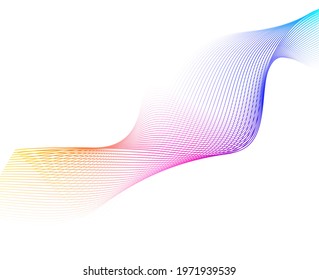 Design elements. Wave of many glittering lines. Abstract glow wavy stripes on white background isolated. Creative line art. Vector illustration EPS 10.  Colourful waves with lines created using Blend