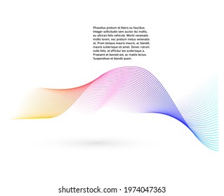 Design elements. Wave of many glittering lines. Abstract glow wavy stripes on white background isolated. Creative line art. Vector illustration EPS 10.  Colourful waves with lines created using Blend