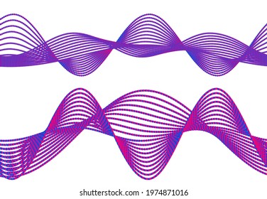 Design elements. Wave of many glittering lines. Abstract glow wavy stripes on white background isolated. Creative line art. Vector illustration EPS 10.  Colourful waves with lines created using Blend
