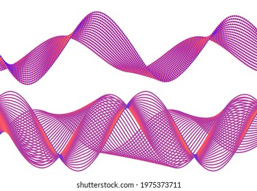 Design elements. Wave of many glittering lines. Abstract glow wavy stripes on white background isolated. Creative line art. Vector illustration EPS 10.  Colourful waves with lines created using Blend