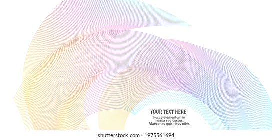 Design elements. Wave of many glittering lines. Abstract glow wavy stripes on white background isolated. Creative line art. Vector illustration EPS 10.  Colourful waves with lines created using Blend