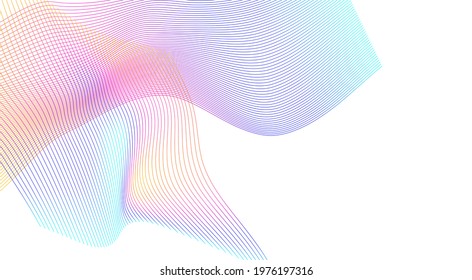 Design elements. Wave of many glittering lines. Abstract glow wavy stripes on white background isolated. Creative line art. Vector illustration EPS 10.  Colourful waves with lines created using Blend