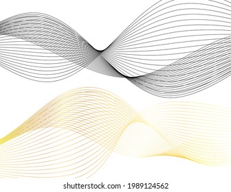 Elementos de diseño. Ola de muchas líneas brillantes. Resumen rayas onduladas brillantes sobre fondo blanco aisladas. Arte de línea creativa. Ilustración vectorial EPS 10.  Ondas coloridas con líneas creadas mediante la fusión