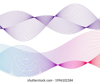 Design elements. Wave of many glittering lines. Abstract glow wavy stripes on white background isolated. Creative line art. Vector illustration EPS 10.  Colourful waves with lines created using Blend