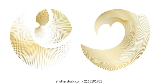 Design elements. Wave of many glittering lines. Abstract wavy stripes on white background isolated. Creative line art. Vector illustration EPS 10 art deco style for wedding invitation, luxury template