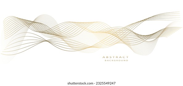 Design elements. Wave of many glittering lines. Creative gold line art. Vector illustration EPS 10. Isolated on a white background, there are abstract vertical stripes that appear as wavy glowing line
