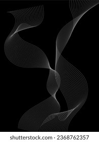 Design elements. Wave of many glittering lines. Abstract vertical glow wavy stripes on black background isolated. Creative line art. Vector illustration art deco style for wedding invitation
