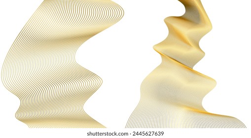 Design elements. Wave of many glittering lines. Abstract wavy stripes on white background isolated. Creative line art. Vector illustration EPS 10 art deco style for wedding invitation, luxury template