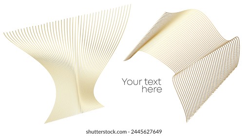 Elementos de diseño. Onda de muchas líneas brillantes. Abstractas rayas onduladas sobre fondo blanco aislado. Ilustración vectorial EPS 10 estilo art deco para invitación de boda, Plantilla de lujo