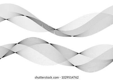 Design elements. Wave of many gray lines. Abstract wavy stripes on white background isolated. Creative line art. Vector illustration EPS 10. Colourful shiny waves with lines created using Blend Tool.