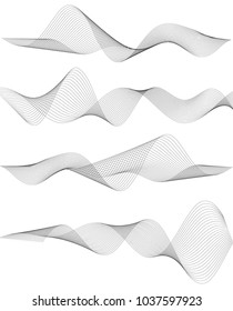 Design elements. Wave of many gray lines. Abstract wavy stripes on white background isolated. Creative line art. Vector illustration EPS 10. Colourful shiny waves with lines created using Blend Tool.