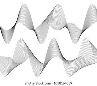 Design elements. Wave of many gray lines. Abstract wavy stripes on white background isolated. Creative line art. Vector illustration EPS 10. Colourful shiny waves with lines created using Blend Tool.
