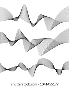 Design elements. Wave of many gray lines. Abstract wavy stripes on white background isolated. Creative line art. Vector illustration EPS 10. Colourful shiny waves with lines created using Blend Tool