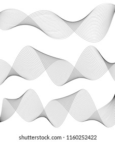 Design elements. Wave of many gray lines. Abstract wavy stripes on white background isolated. Creative line art. Vector illustration EPS 10. Colourful shiny waves with lines created using Blend Tool.