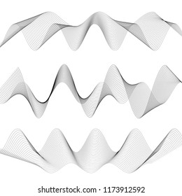 Design elements. Wave of many gray lines. Abstract wavy stripes on white background isolated. Creative line art. Vector illustration EPS 10. Colourful shiny waves with lines created using Blend Tool.